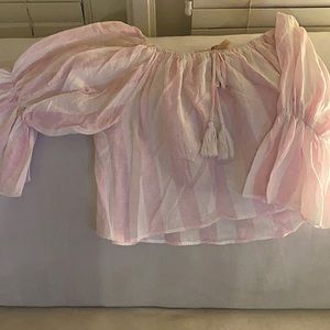 Pink and white off the shoulders blouse